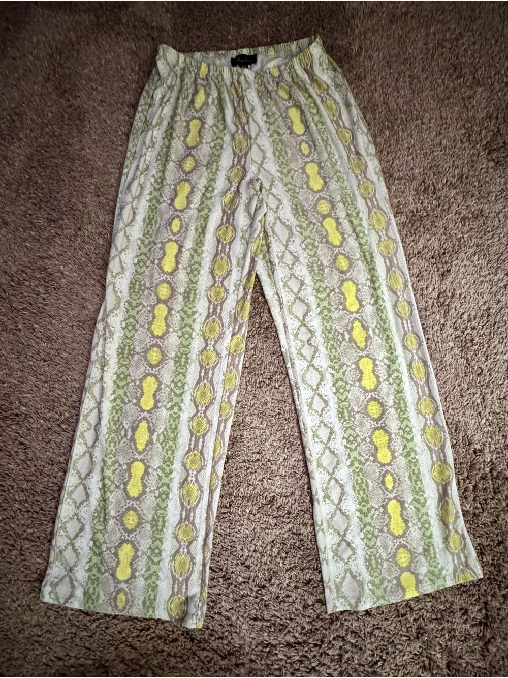 Melissa Paige Wide Leg Printed Women's Pants in Yellow & Green